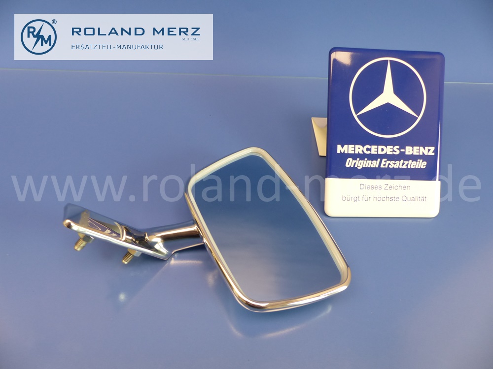 1138102816 Spiegel, Aussenspiegel, rechts, blau getönt, verchromt, Mercedes W110, W113 Pagode, W114, W115 Strich 8, Original Mercedes Neuteil, NOS 