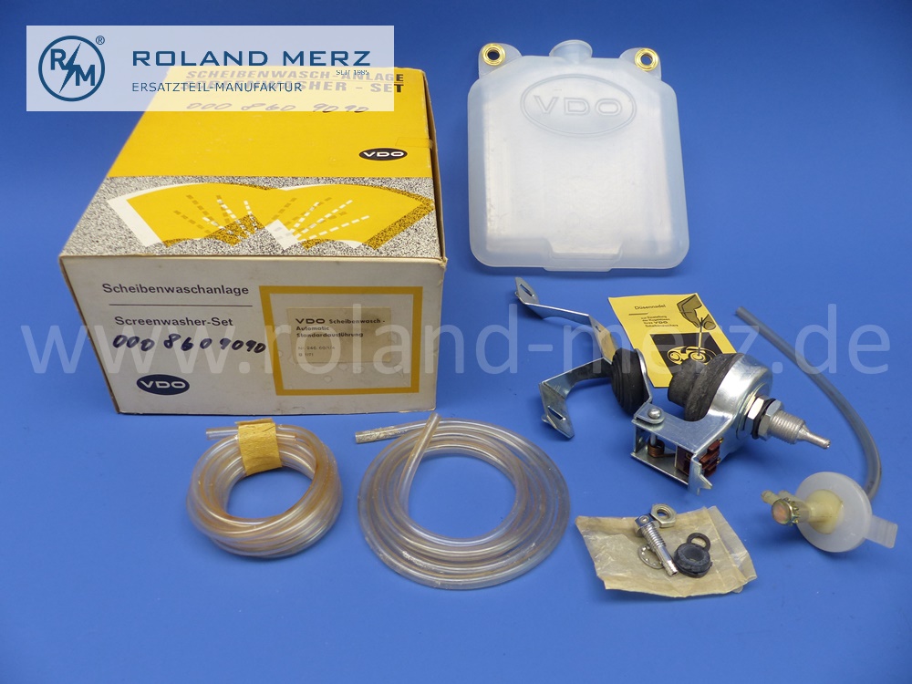 0008609090 VDO Scheibenwasch Automatik Nr. 246.60/1/4 mit elektrischer Wischerbetätigung, Fußpumpe, Behälter mit Ventil und Halter, Spritzdüse, BMW 501, 503, Borgward, VW, Mercedes O319, Original VDO Neuteil NOS