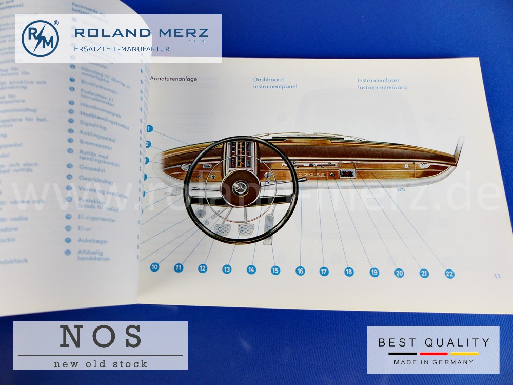 Original Mercedes 220SEb Heckflosse Betriebsanleitung Deutsch, Englisch, Schwedisch, Dänisch, Niederländisch 111 584 28 96 Tech. Daten, Schaltplan, Pflege / Wartung, Betriebsstoffe, Selbsthilfe etc. 139 Seiten Ausgabe KTDF ÍV. 64. 10