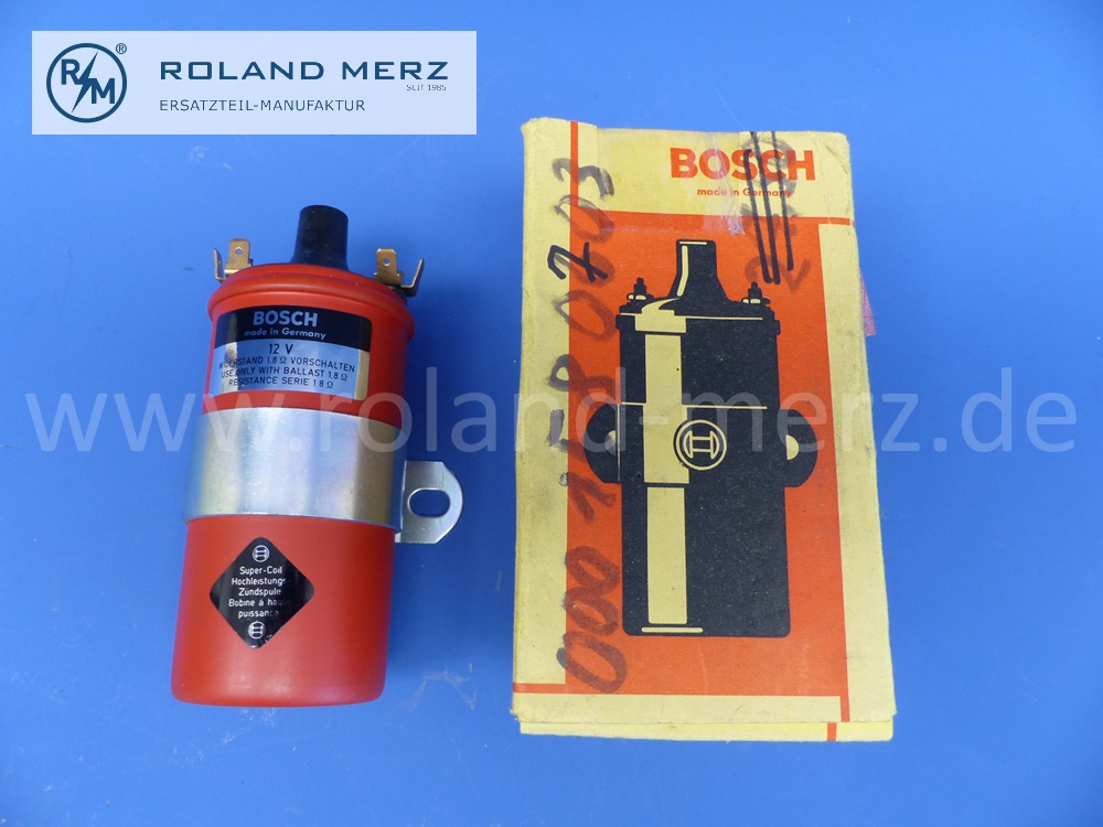 0221102079 Bosch Zündspule, Hochleistungszündspule, rot, Mercedes 300SL, W198, 0001580703, deutsche Produktion, Original Bosch Neuteil, NOS