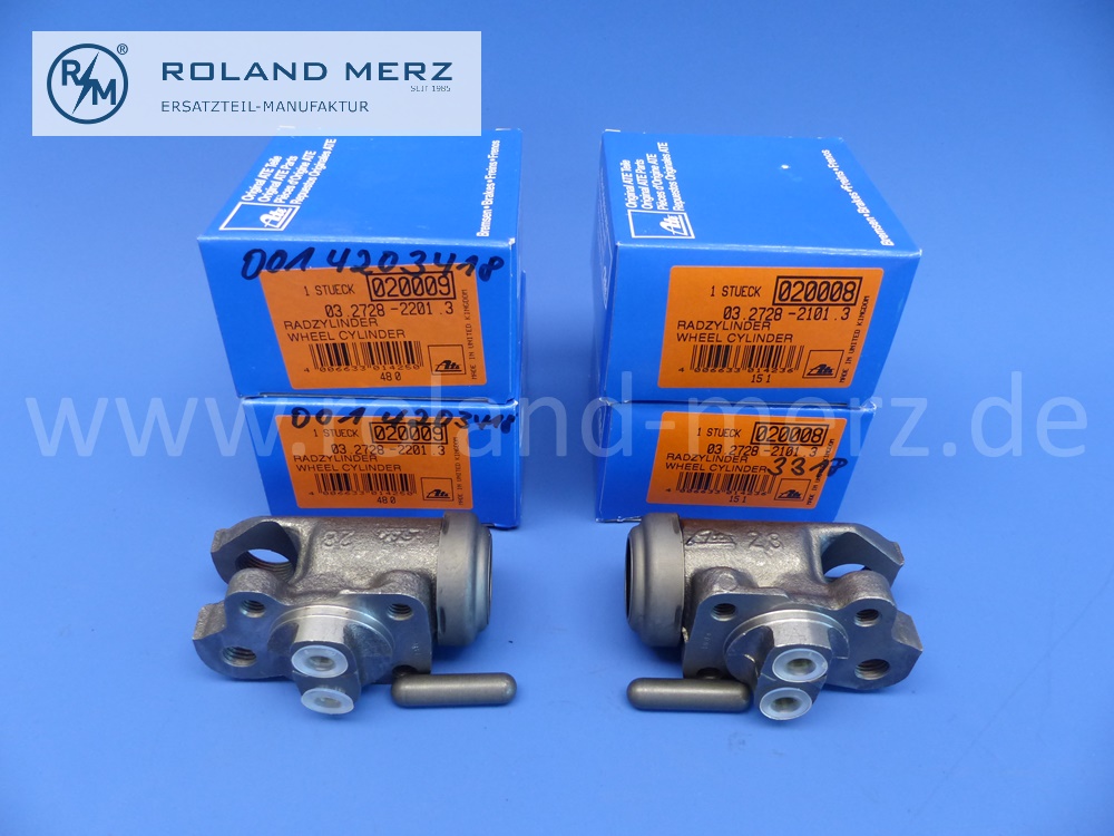 0014203318 / 0014203418 Satz ATE Radbremszylinder 28,57 mm, Vorderrad links / rechts, 4 St. für Mercedes Ponton, 190SL, Heckflosse, ATE 03.2728-2101.3 li. / 03.2728-2201.3 re., Original ATE Neuteil, NOS 