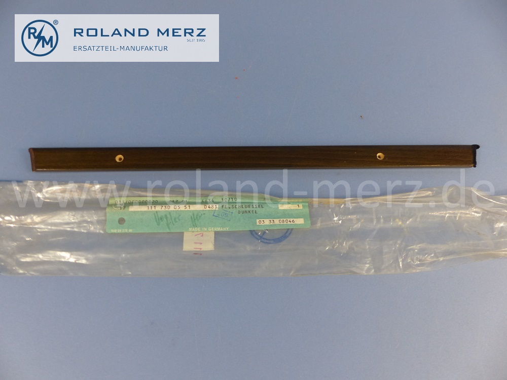 1117300551, Verkleidung Fensterschlüssel, Holzleiste, Fondtür links, vorne, Farbe 0481 dunkel, Länge 370mm, Mercedes W111, 220SB, 220SEB, Original Mercedes Neuteil, NOS