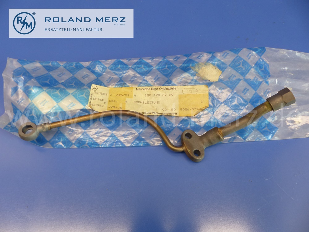1804200729 Leitung, Bremsleitung links, Verteilerstück an Radbremszylinder Trommelbremse, Mercedes W120, W121, W128, W180, 190SL, Ponton, Original Mercedes Neuteil, NOS