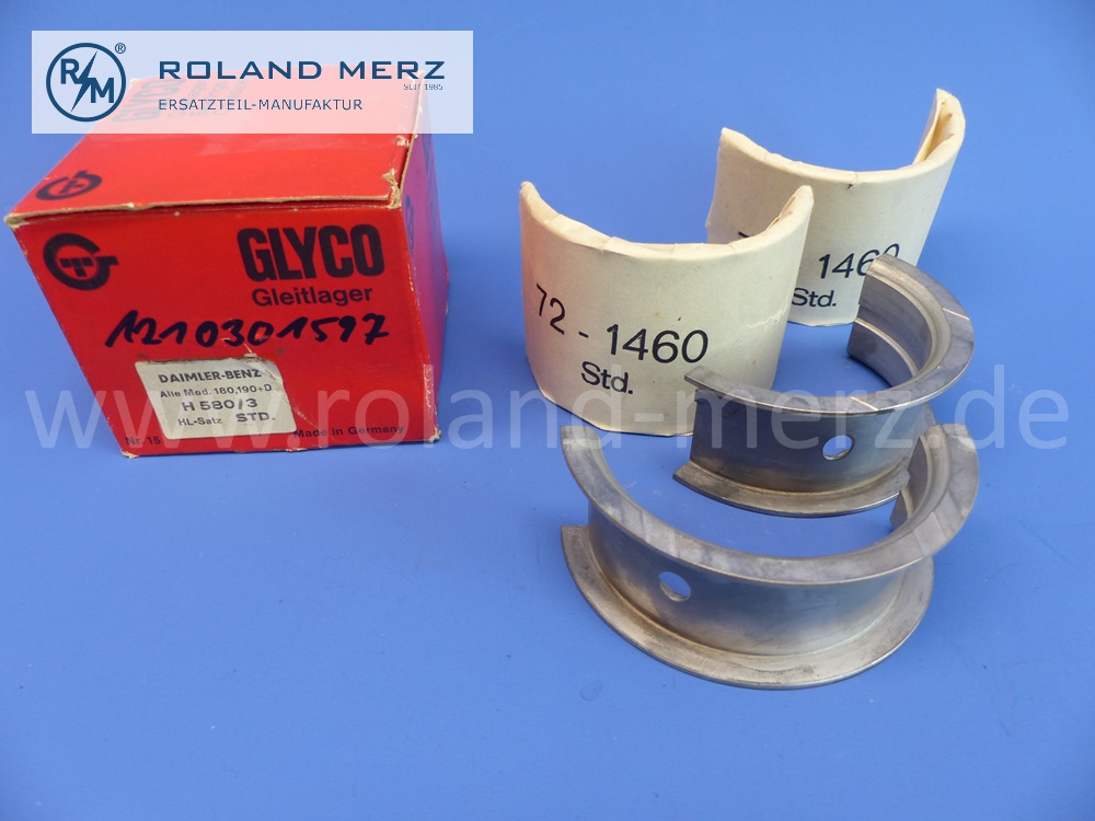 1210301597 Satz Kurbelwellenlager, Glyco, Standard mit Passlager, E. 1210300340, Mercedes M121, OM621, 190SL 180a, 180b, 180c, 190, 190b, 190c, 190d, 190Db, 190Dc, O319, Original Mercedes Neuteil, NOS