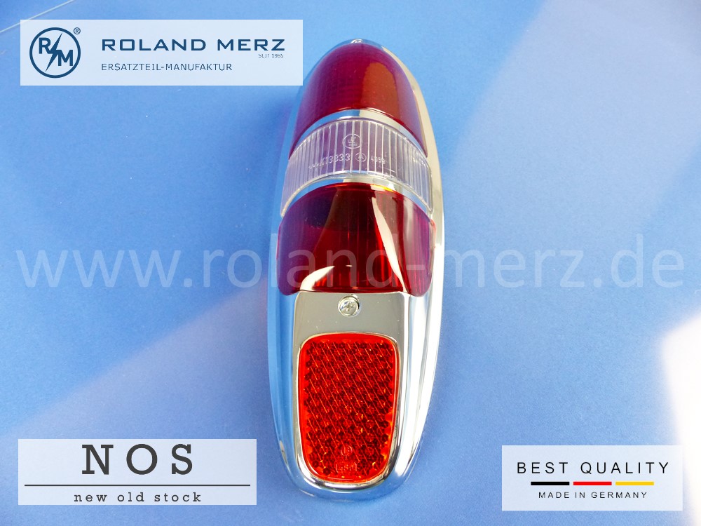 120 826 00 52 Rücklichtdeckel Originalausführung in Metall rot-weiß-rot für Mercedes 180b,c, Db, Dc, 190b, Db