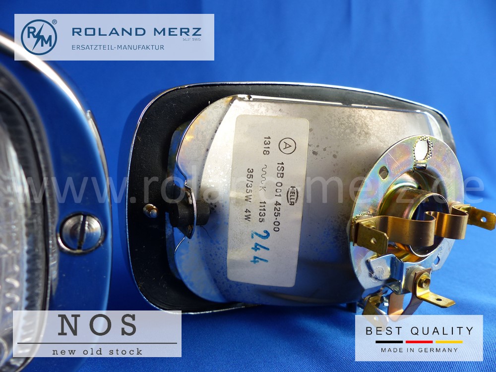 Hella Zusatzscheinwerfer 1 SB 001 425 -001 für Porsche 906 und BMW 3200 CS Bertone vollverchromt 170 mm Breite X 90mm Höhe Neuteil / NOS 