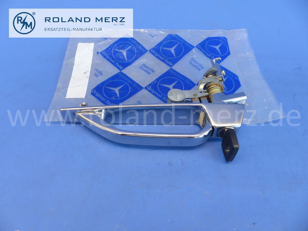 1077600759 Türgriff links, mit Schlüssel, beliebige Schließung, Mercedes R107, C107, W107, Original Mercedes Neuteil, NOS 