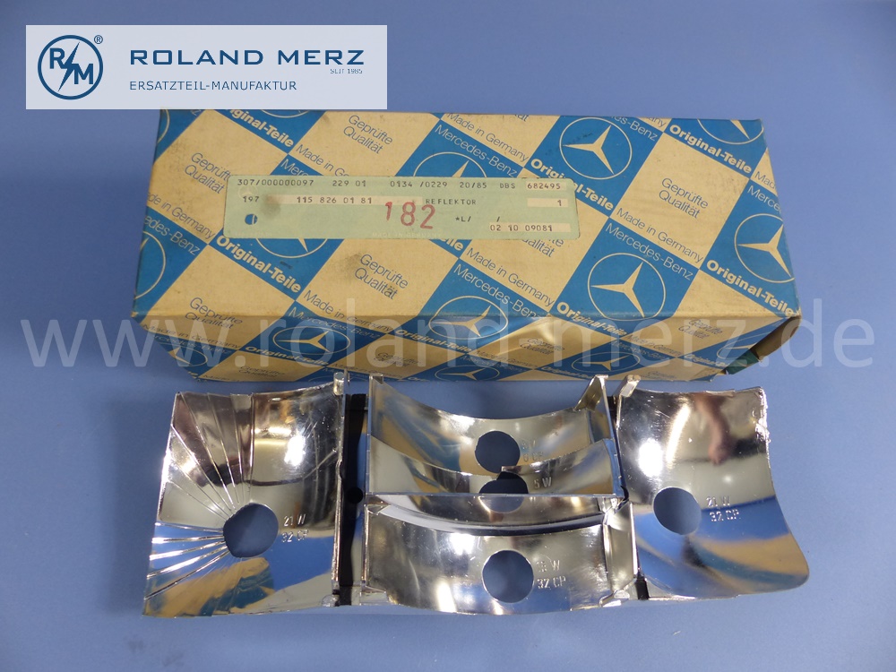 1158260181 Reflektor Rücklicht links, ältere Version, Mercedes W114, W115, Strich 8, Original Mercedes Neuteil, NOS 
