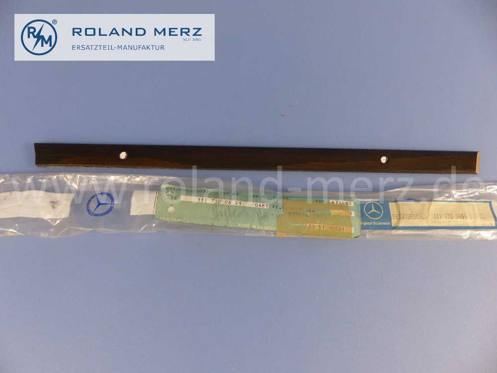 1117300651, Verkleidung Fensterschlüssel, Holzleiste, Fondtür rechts, vorne, Farbe 0481 dunkel, Länge 370mm, Mercedes W111, 220SB, 220SEB, Original Mercedes Neuteil, NOS