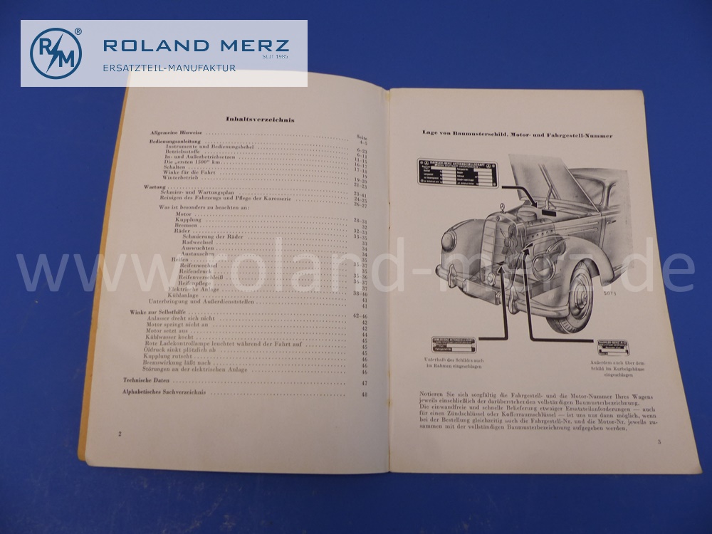 Betriebsanleitung, Bedienungsanleitung deutsch Mercedes W187, 220, Ausgabe 08/1951, Edition B, 48 Seiten, neuwertiges Mercedes Original Dokument, NOS