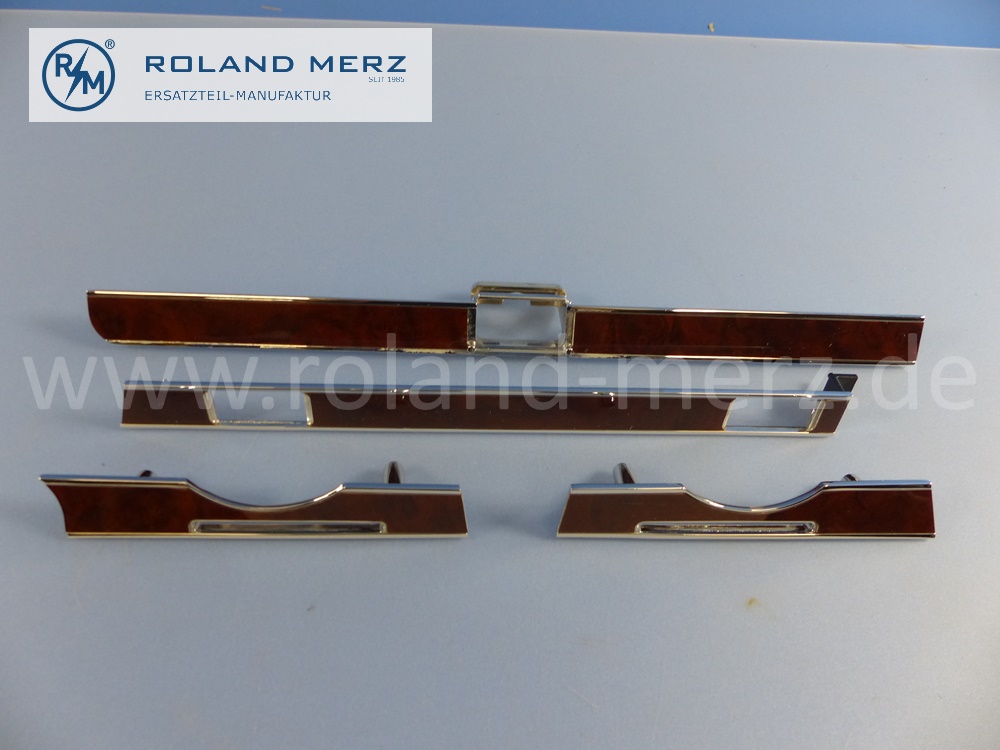 1076804871 Zierstab, Satz, 4 Teile, Instrumententafel, 8272, Wurzelholz Furnier, Mercedes R107, C107, SL, SLC, Original Mercedes Neuteil, NOS