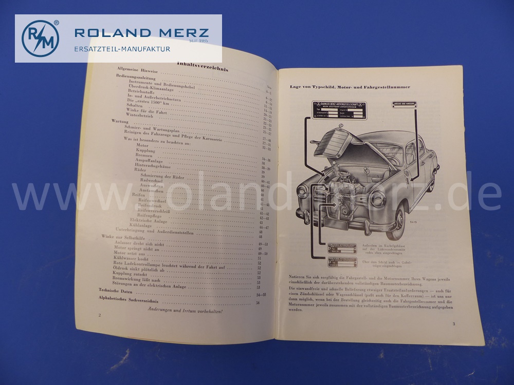 Betriebsanleitung Mercedes W120, 180, Ponton, Ausgabe 1954, 56 Seiten, Original Mercedes Original Dokument, NOS 