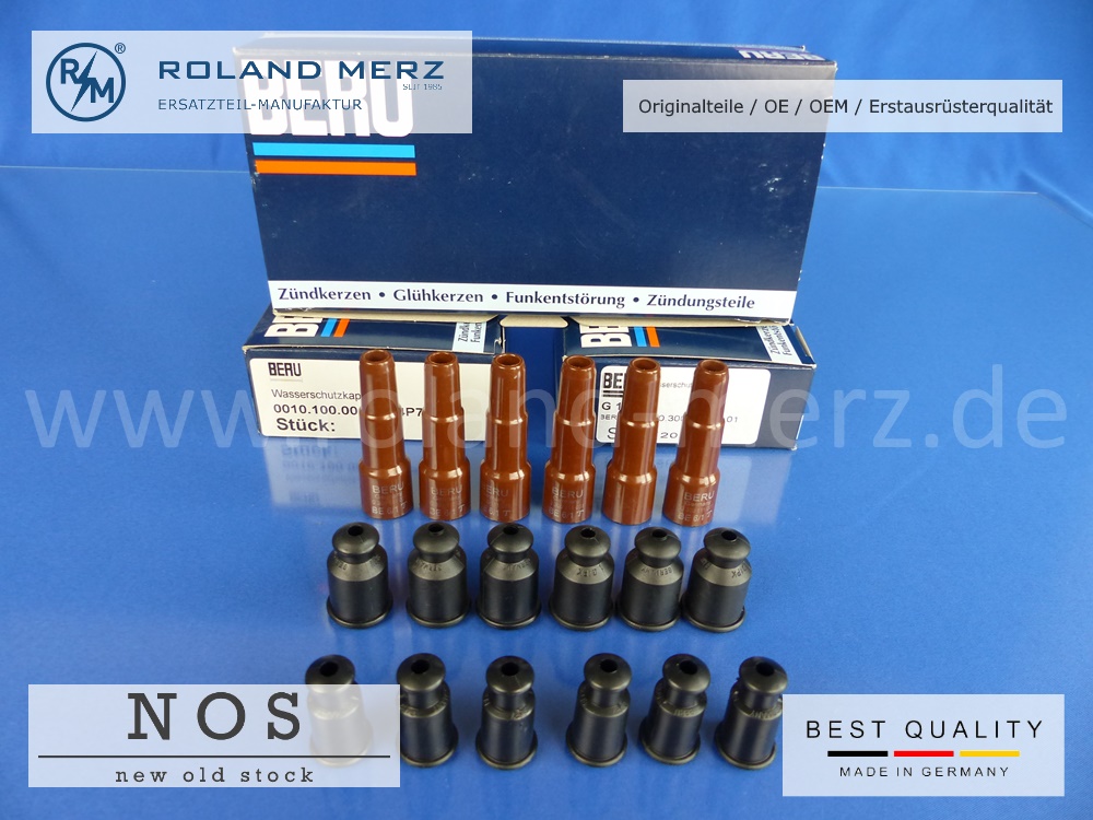 62mm-Kerzenstecker04 6-Zyl. Satz Beru BE 6/1 Zündkerzenstecker entstört mit Beru G1PK und G4P7 Wasserschutzkappe