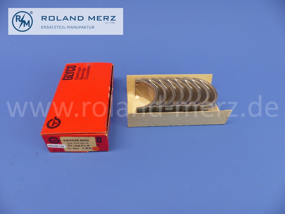 63603800 Satz Pleuellagerschalen Reparaturstufe IV, 1,25 mm Übermaß, Mercedes M120, OM636, 170V, 170VA, 170VB, 170SV, 170S, 170Sb, 170D, 170DA, 170DB, 170DS, 170SD, 180D, 180DB, O319D, E. 6360300860 / 6365860403 , Original Glyco Neuteil, NOS 