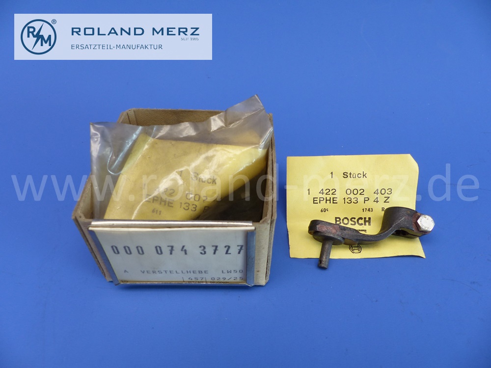0000743727 Verstellhebel, Hebel, Regulierhebel für Bosch Einspritzpumpe EPHE133P3Z, Mercedes 180Dc, und OM 621.912, 914, 918, ( E. 0000742527 ), Original Mercedes Neuteil, NOS 