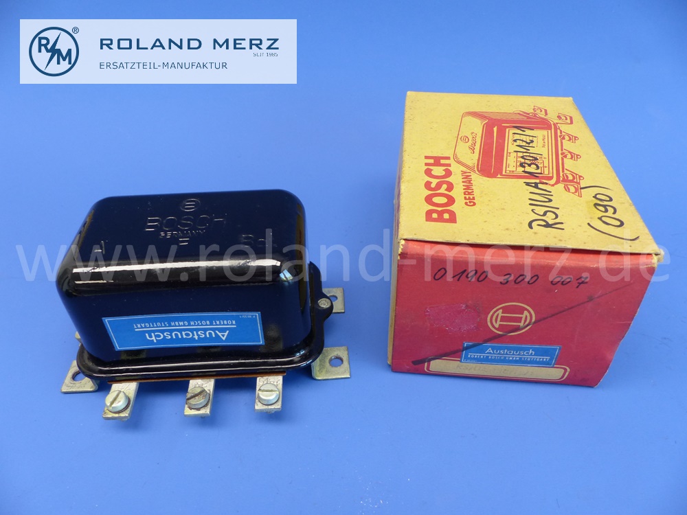 0190300007 Bosch Regler Lichtmaschine, Generatorregler, RS/UA 130/12/1, 12 V, Fiat 1400, 01.1950 - 12.1951, Original Bosch Austauschteil, NOS 