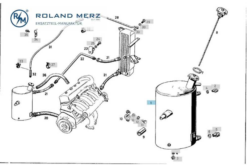 1984800001 dry-sump oil pan, oil tank, Mercedes W198, modified version with expansion tank, aluminum, original Mercedes spare-part, NOS