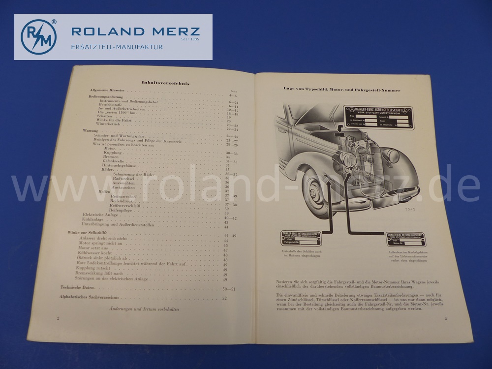 operating manual, german, Mercedes W136, 170S-V, edition 08/1953, 52 pages, edition A, original Mercedes document, NOS 