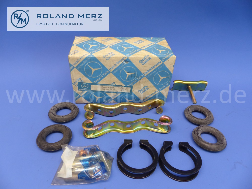 1145860549 Befestigungssatz Auspuffendtopf Mercedes W114, 250C, 250CE, 280C, 280CE, E. 1145860749 , Original Mercedes Neuteil, NOS, Inhalt wie abgebildet
