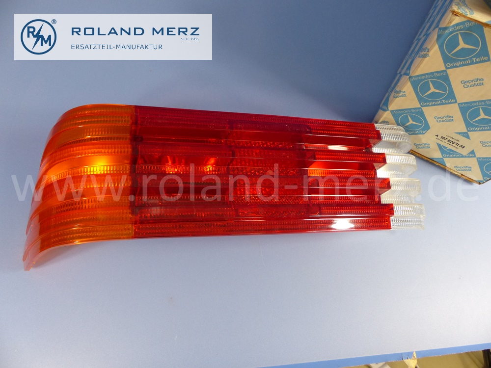 1078201166 Lichtscheibe, Abdeckglas Rücklicht links, Mercedes W107, R107, C107, Original Mercedes Neuteil, NOS 
