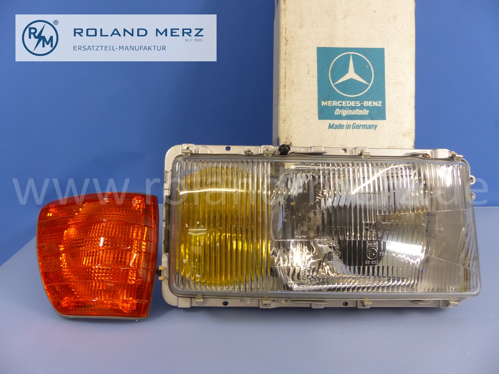 1168204261 Bosch Leuchteinheit, Scheinwerfer, rechts, mit Blinkleuchte, gelbe Nebellampe, Rechtsverkehr, Mercedes W116, Original Mercedes Neuteil, NOS 