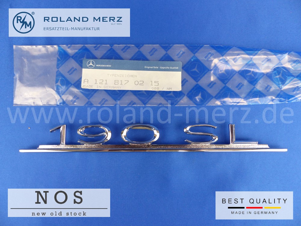 1218170215 Typenschild 190 SL auf Heckdeckel, original Mercedes NOS 121 817 02 15 ( alte Sachnummer 401218170015 )