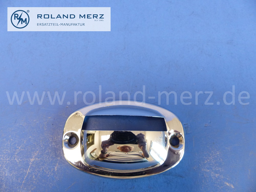 0008260077 Blende Kennzeichenleuchte verchromt, ohne Glas, Mercedes W110, W111, Original Mercedes Neuteil, NOS