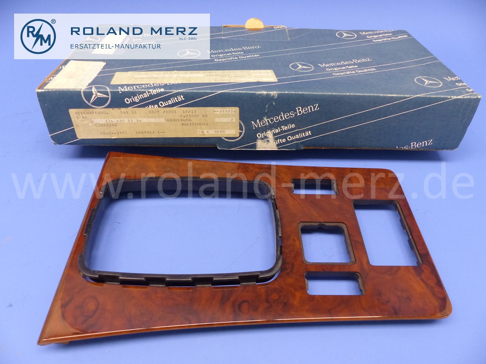 1266801536 Deckel, Abdeckung Mittelkonsole, Wurzelnuss, Mercedes W126, original Mercedes Neuteil, NOS