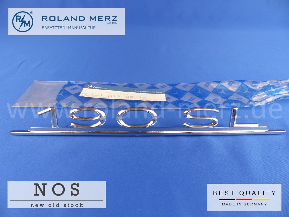 1218170215 Typenschild 190 SL auf Heckdeckel, original Mercedes NOS 121 817 02 15 ( alte Sachnummer 401218170015 )