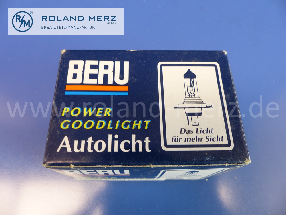 112604 Glühlampe H4, Abblendlicht, 12V, 65/55W, P43t, Beru 0500112604, UV reduziert, Original BERU Neuteil, NOS 