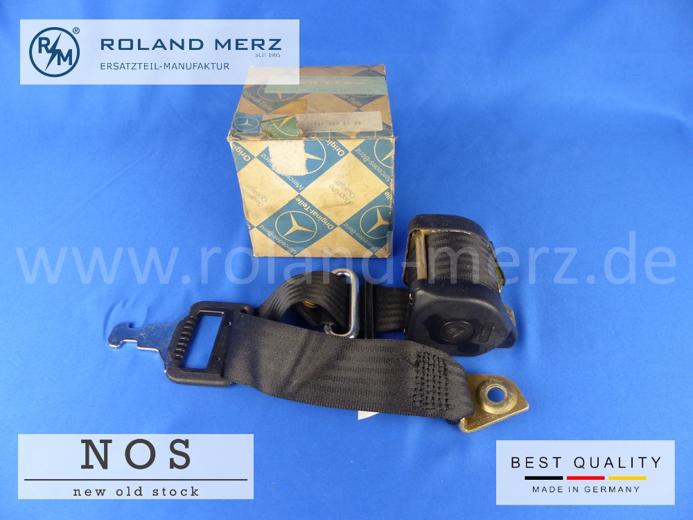 P1120845 123 860 55 85 Sicherheitsgurt ohne Verschluss für Fahrersitz Mercedes W 123 200 – 280E, 230 C – 280 CE, W 126 280S, SE, SEL, 380 SE, SEL, 500 SE, SEL, 300SD Turbodiesel Original MB-Neuteil NOS