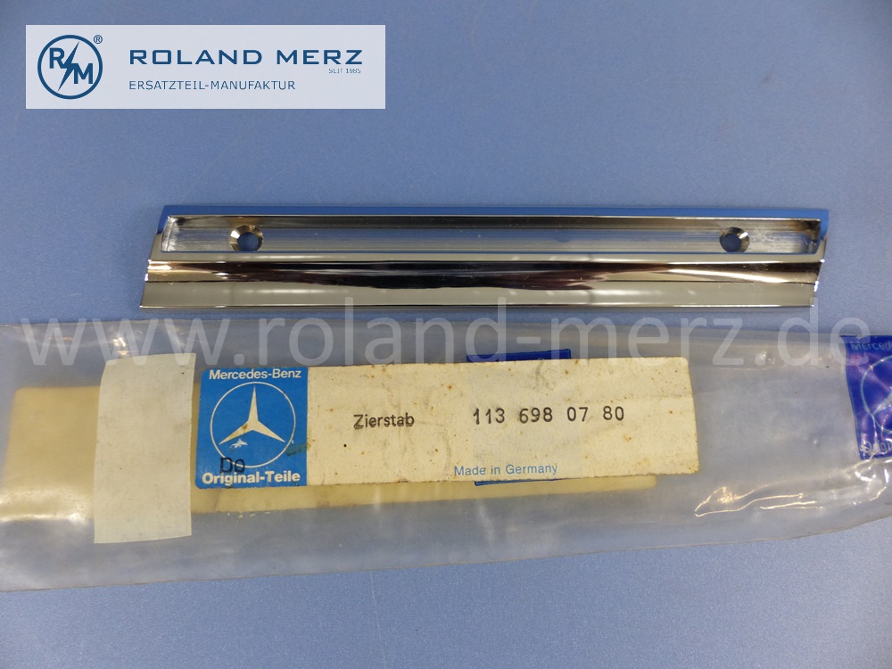 1136980780 Zierstab, Zierleiste, links, zwischen Tür und hinterem Radausschnitt, Länge 175mm, Mercedes W113, Pagode, MB 230SL, 250SL, 280SL, Original Mercedes Neuteil, NOS