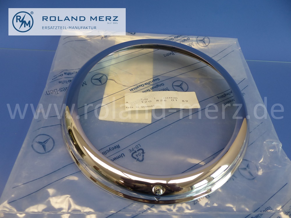 1208260189 Zierring Scheinwerfer, verchromt, Mercedes W120, W121, W105, W128, W180, W187, W198, Ponton, 190SL, 300SL, Original Mercedes Neuteil, NOS 