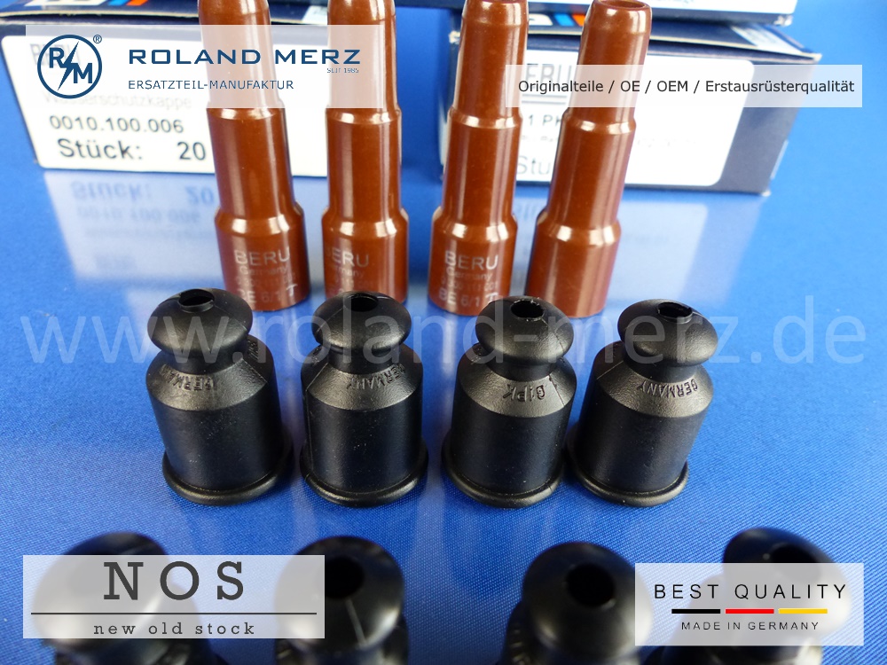 62mm-Kerzenstecker10 4-Zyl. Satz Beru BE 6/1 Zündkerzenstecker entstört mit Beru G1 PK und G4 P7 Wasserschutzkappen
