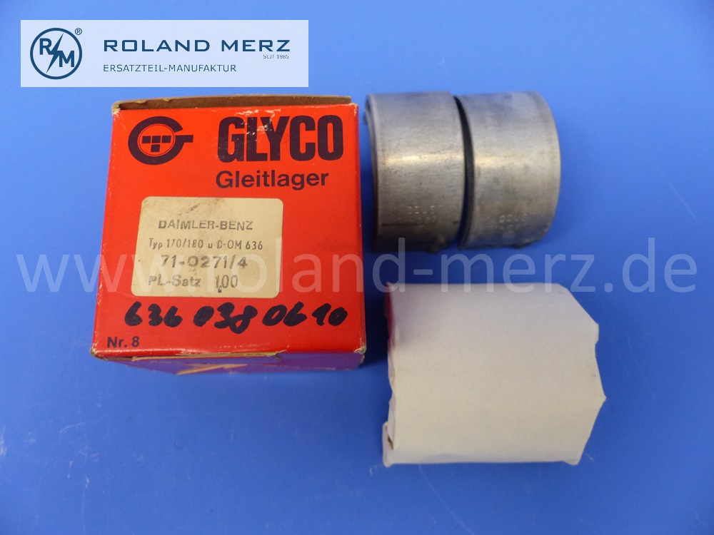 6360380610 Satz Pleuellagerschalen, Glyco, Reparaturstufe IV 1,0 mm, Mercedes M120, OM636, 170V, 170VA, 170VB, 170SV, 170S, 170Sb 1949-1953, 170D, 170DA, 170DB, 170DS, 170SD, 180D, 180DB , O319D, E. 6360300860 / 6365860403 , Original Glyco Neuteil, NOS 
