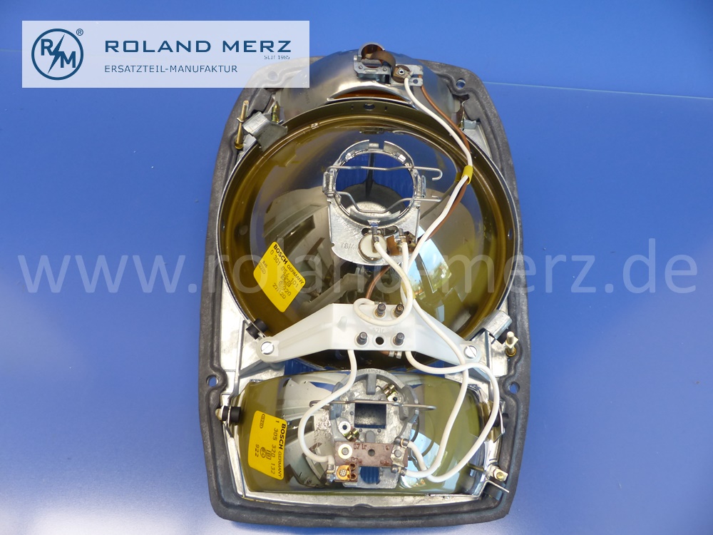 0301854101 Scheinwerfer Rechtsverkehr, Halogen H4, Mercedes W114, W115, Strich 8, E:1158206361, Original Bosch Neuteil, NOS 
