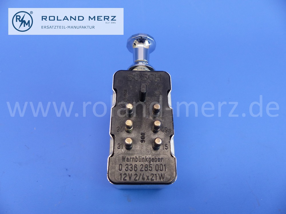 0336285001 Warnblinkschalter, Warnblinkgeber, Bosch, Warnblinkanlage 12V, 2/4 x 21W, Mercedes 190SL, 220 - 300SL, Ausführung mit beleuchtetem Chromknopf, Original Bosch Neuteil, NOS 