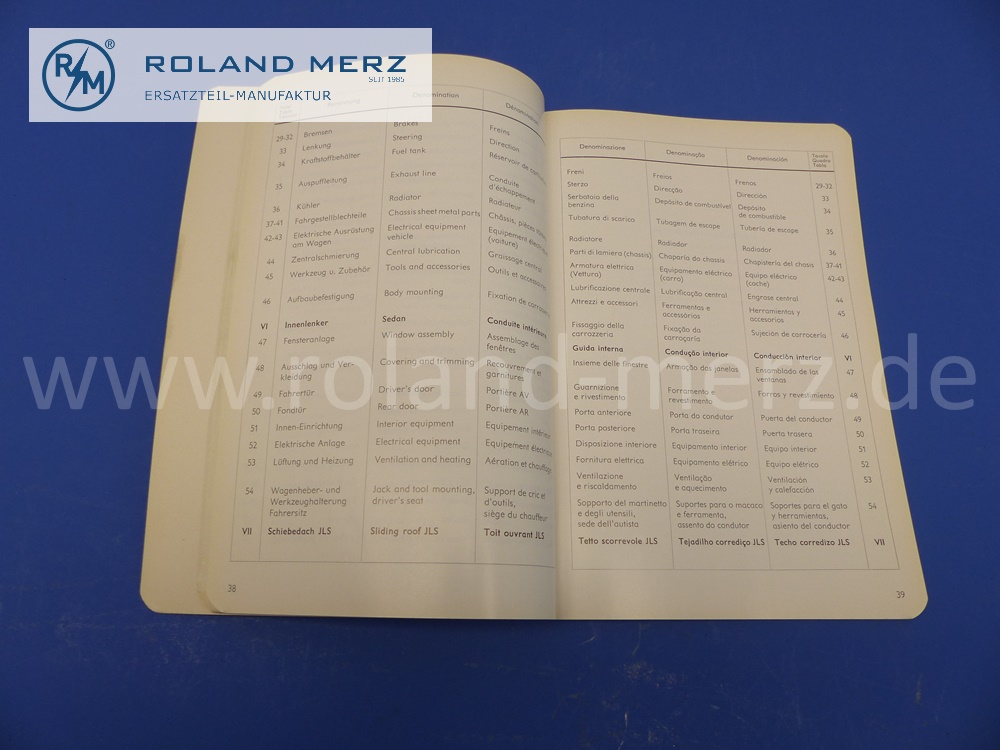 spare parts illustration sheets, multilingual, catalog A, Mercedes W136, 170Db, edition 03/1953, 97 pages, original Mercedes document, NOS 