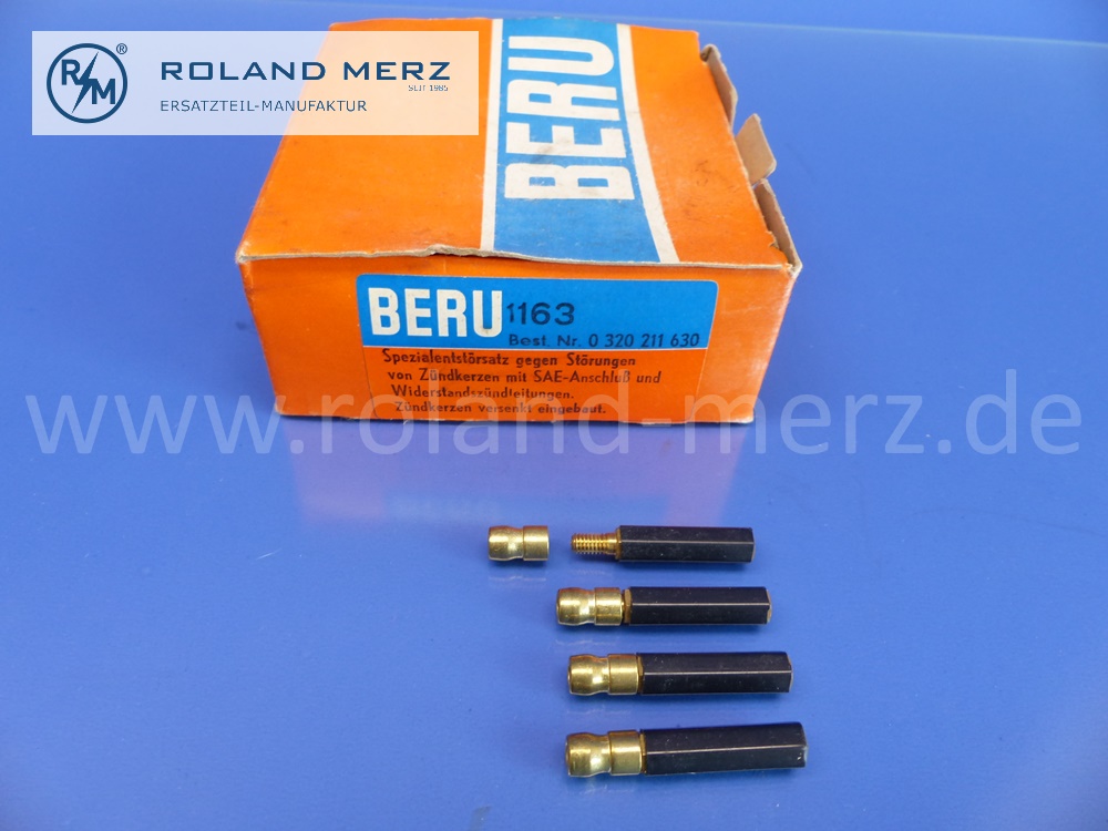 1163 Spezialentstörsatz für versenkt eingebaute Zündkerzen, SAE Anschluss, Widerstandszündleitungen, Original BERU Neuteil, NOS - unvollständig -