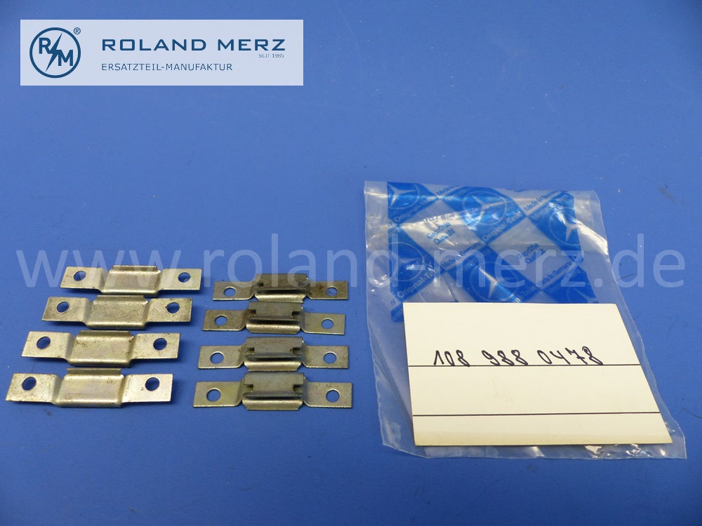1089880478 Klammer, Steckklammer Zierstab Windschutzscheibe, Heckscheibe, Satz (8 Stück), Mercedes W108, W109, W114, W115, W140, Original Mercedes Neuteil, NOS 