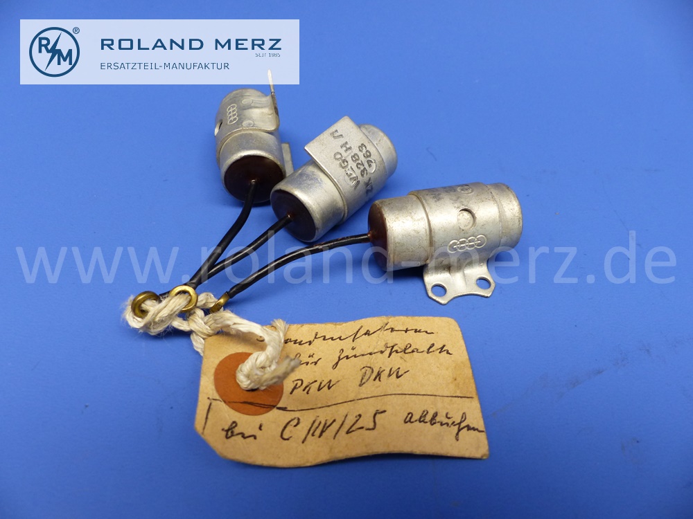 ZK328H/1 Zündkondensatoren, Auto-Union, DKW, Satz für 3 Zylinder, F1000, F800, F1000Sp, original Wego Neuteil, NOS geprüft
