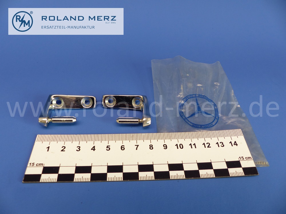 SW12677 Halter Sonnenblende, Sonnenblendenhalter verchromt, Satz für Mercedes Oldtimer, Abmessungen bitte den Fotos entnehmen, original Mercedes Neuteil, NOS 