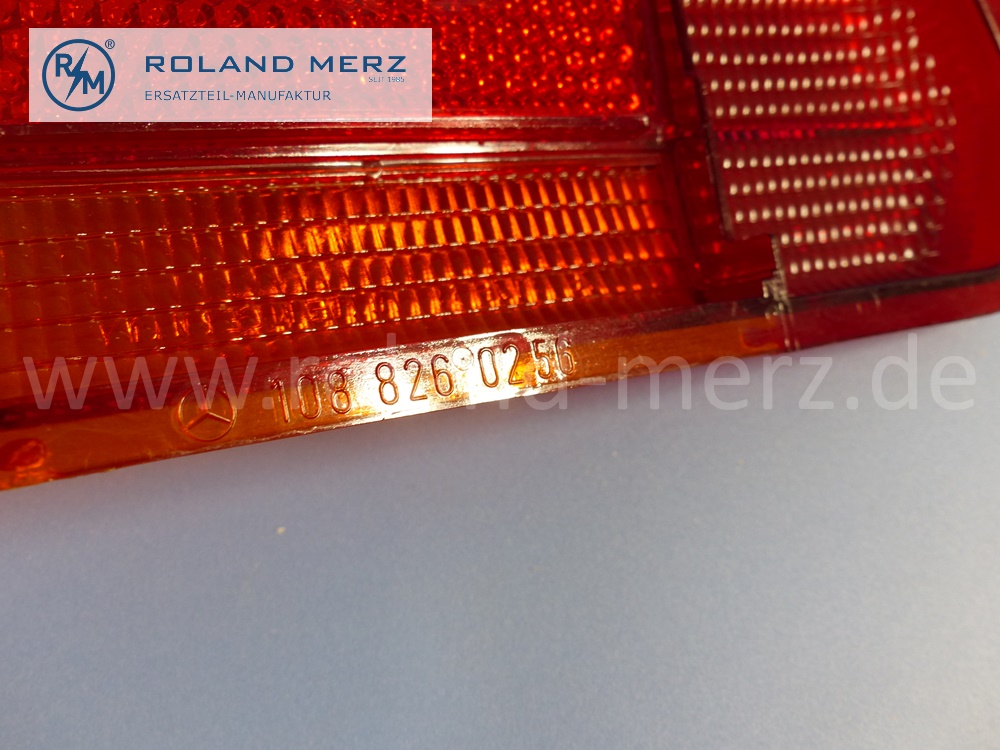 1088261056 Lichtscheibe, Lichtfenster, Lampenglas Rücklicht, rechts, W108, W109, SA55546, Blinker und Rückfahrlicht orange, Frankreich, Original Mercedes Neuteil, NOS 