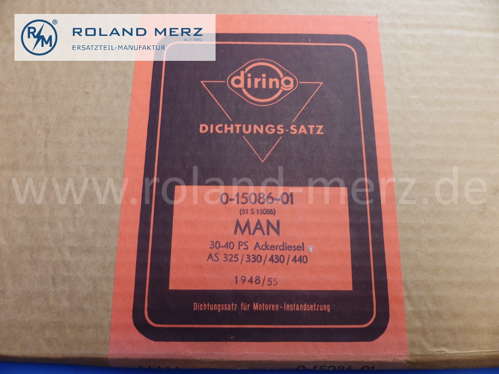 0-15086-01 Dichtungssatz, Dichtsatz Motor, MAN Ackerschlepper AS325, AS330, AS430, AS440, 1948 / 1955, Original Elring Neuteil, NOS - geringe Lagerspuren -