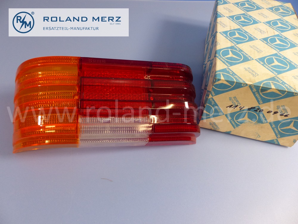 1148200966 Lichtscheibe, Lichtfenster, Lampenglas Rücklicht, links, neuere Version, Mercedes W114, W115, Strich 8, Original Mercedes Neuteil, NOS 