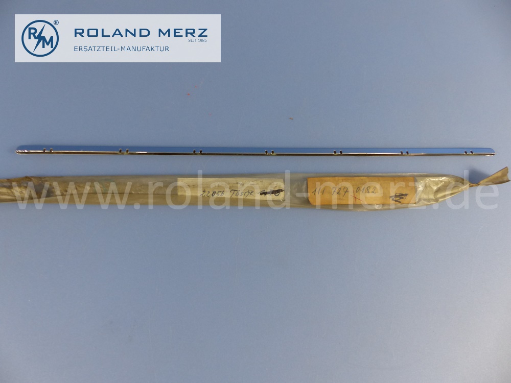 1117270182 Zierstab, Zierleiste Türtasche, Fahrertür links oder rechts, Länge 450mm, Mercedes W111, 220SB, 220SEB, Original Mercedes Neuteil, NOS