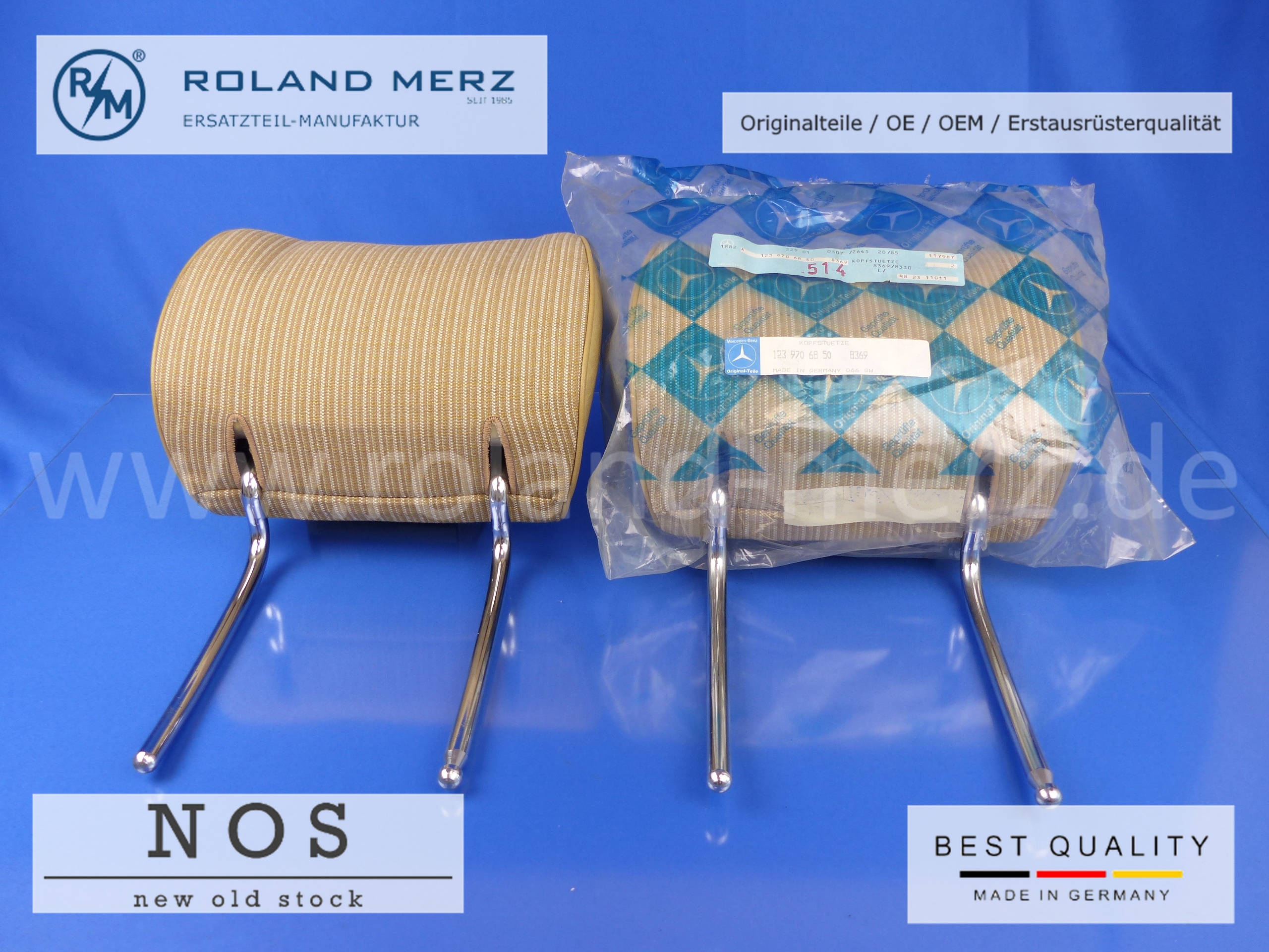 P1170092 Mercedes headrest rear, fabric cream 8369, Mercedes W123, Mercedes A123 970 68 50