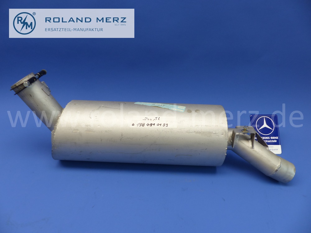 1984910199 muffler, main muffler for Mercedes 300SL Roadster, BM 198.042, with clamp 1984920040, precisely fitting original Mercedes new part, NOS