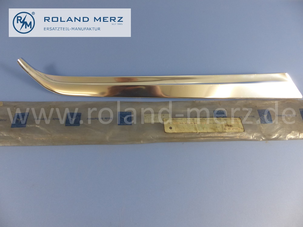 1156981589 Zierstab, Zierleiste, Zierblende, A-Säule, links, Mercedes W114, Strich 8, Coupé, Länge 570 mm, Original Mercedes Neuteil, NOS