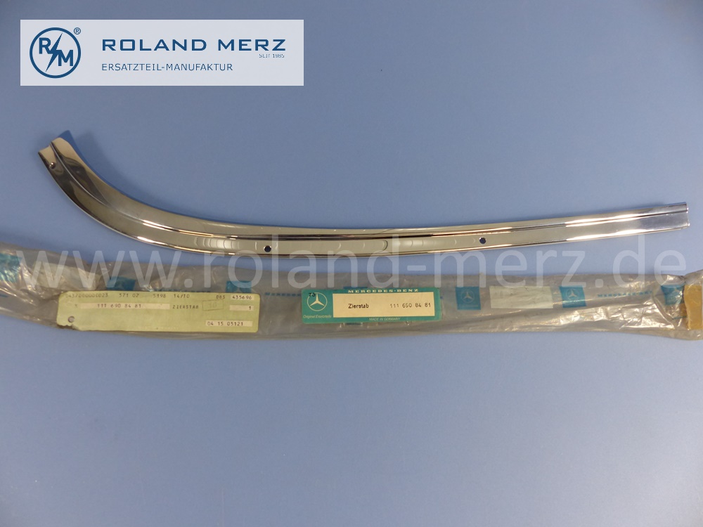 1116908481 Zierstab, Zierverkleidung Verdeck, Heck, seitlich aussen, rechts, Länge 630mm, Mercedes W111, W112, 220SEB, 280SE/C, 300SE/C, Cabriolet, Original Mercedes Neuteil, NOS